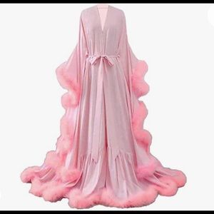 Vintage style satin and feather pink robe NWOT
